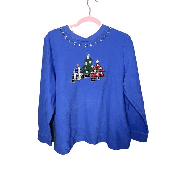 Allison Daley Holiday Crewneck Sweater Women's Size 2XL Grandmacore Applique - Picture 1 of 8